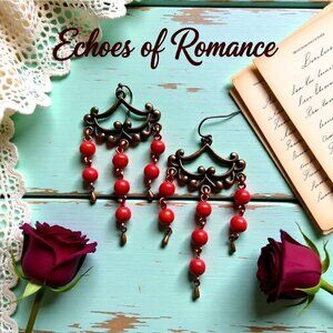 Tomato Red Beaded Copper Chandelier Earrings ~ Girlie Swag ~ Handmade 4 You!